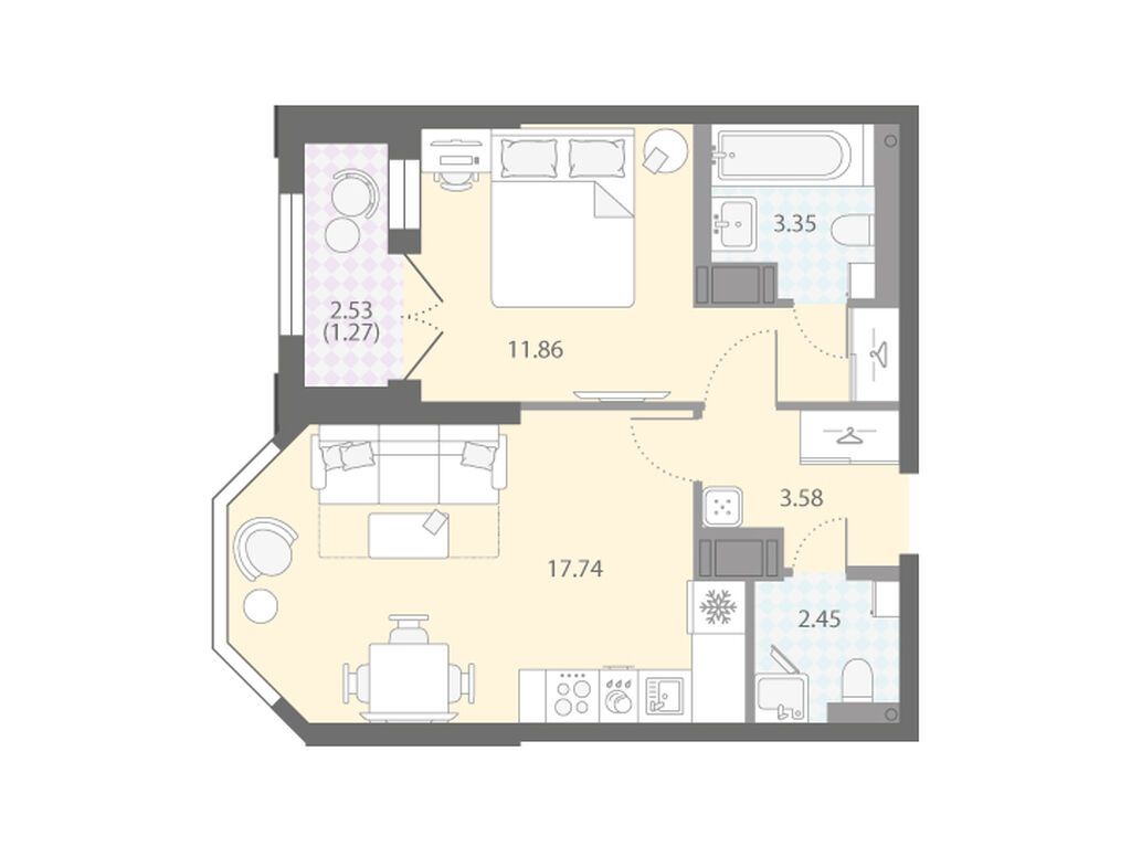 1-комнатная, 40.25 м2, ЖК «Цивилизация на Неве»
