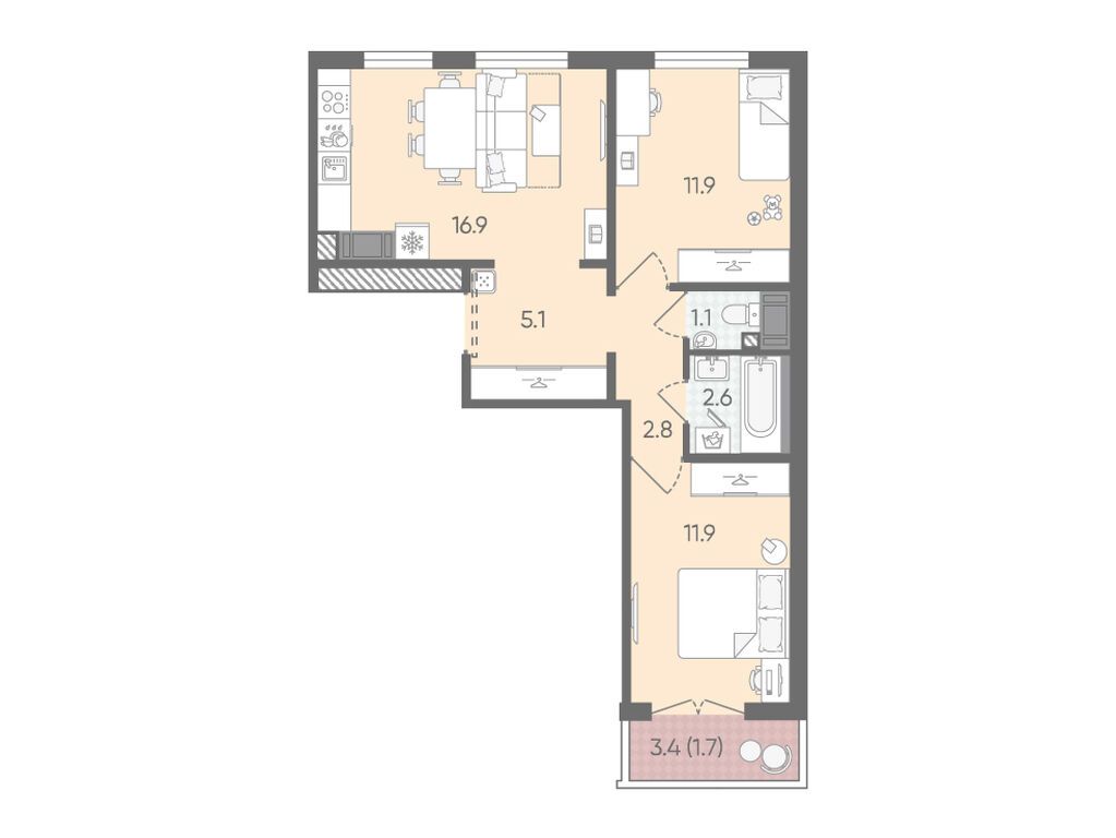 2-комнатная, 54 м2, ЖК «Пейзажный квартал» 2-комнатная, 54 м2, ЖК «Пейзажный квартал»