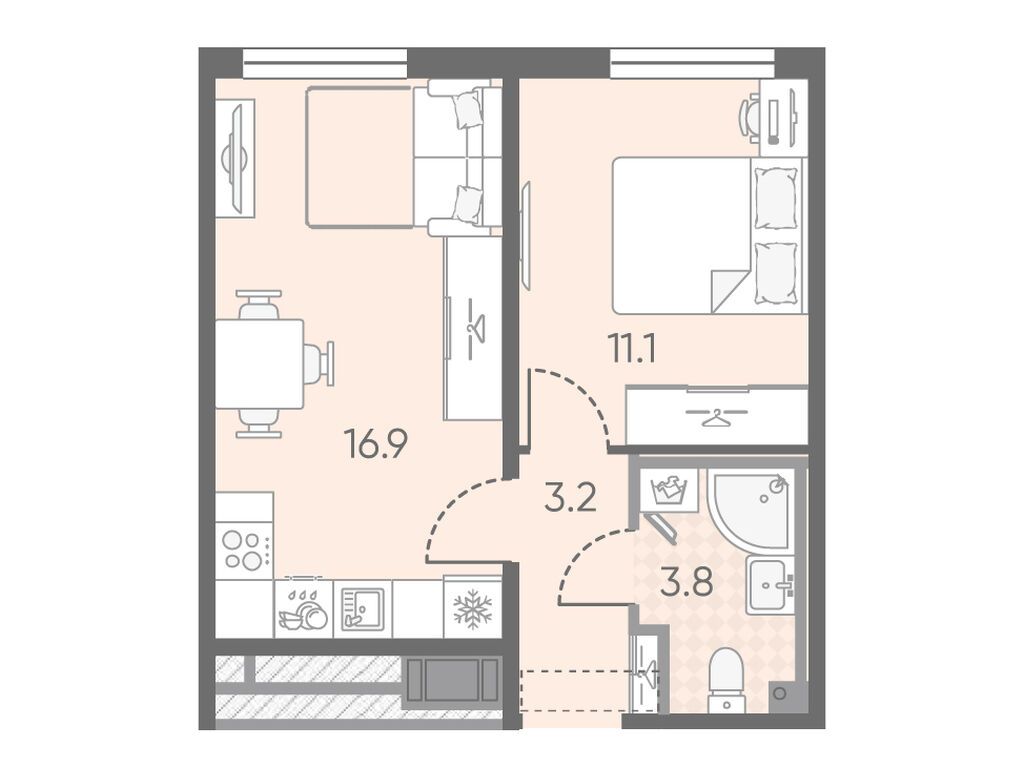 1-комнатная, 35 м2, ЖК «Октябрьская набережная»