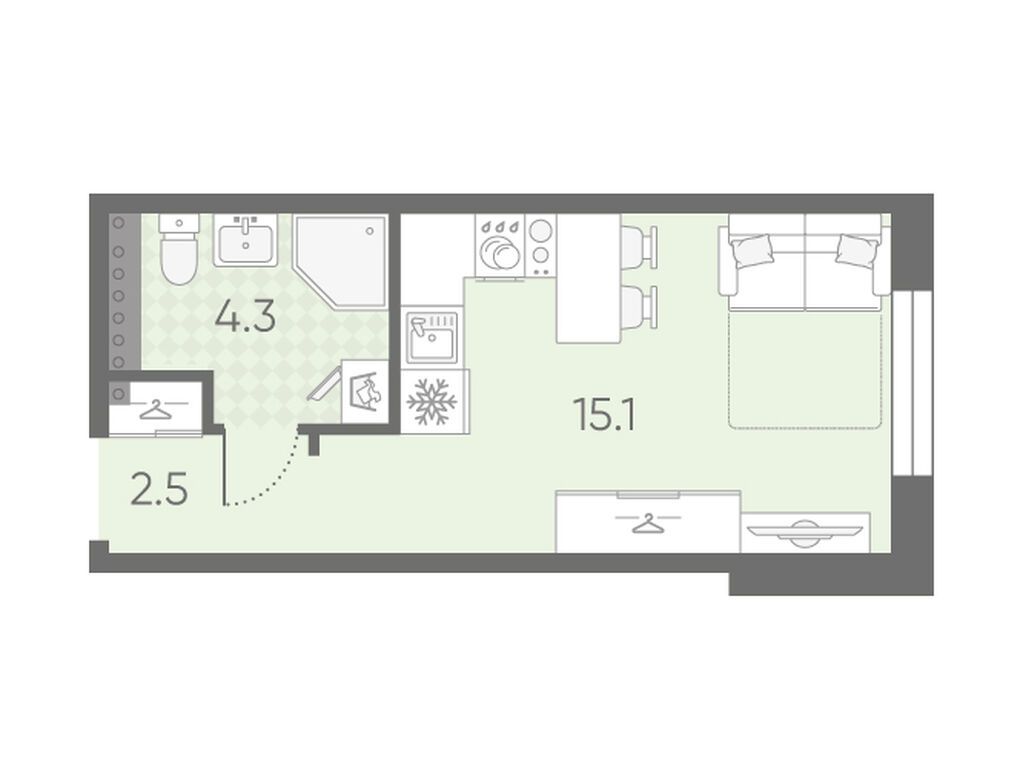 студия, 21.9 м2, ЖК «Пулково Лейк»