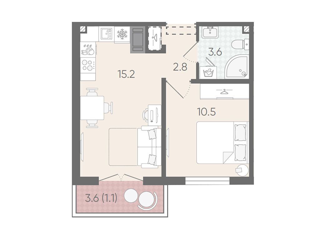1-комнатная, 33.2 м², 21 этаж из 24, ЖК «Пейзажный квартал»