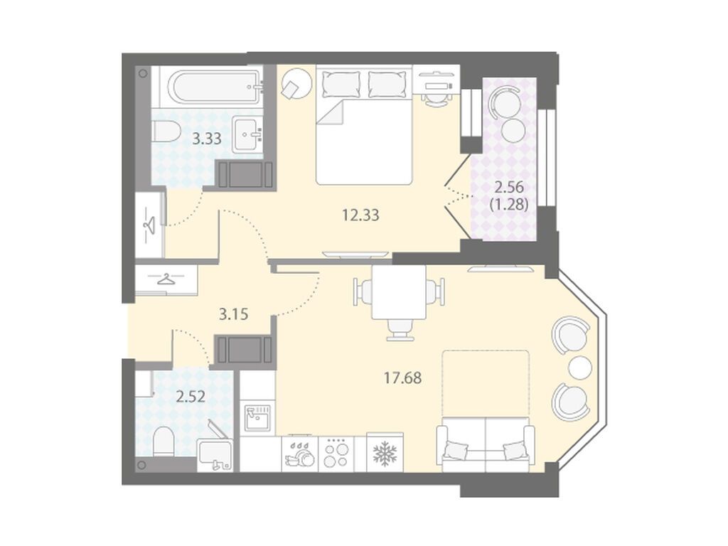 1-комнатная, 40.29 м2, ЖК «Цивилизация на Неве»