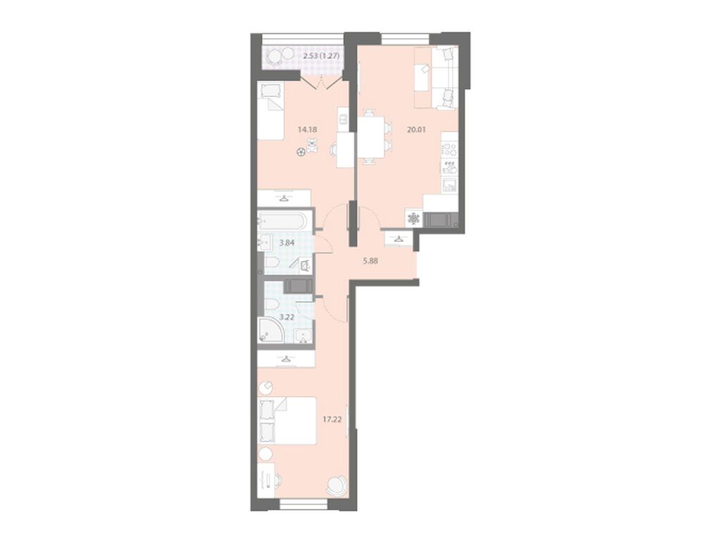 2-комнатная квартира, 65.62 кв.м, ЖК «Цивилизация на Неве» 2-комнатная квартира, 65.62 кв.м, ЖК «Цивилизация на Неве»