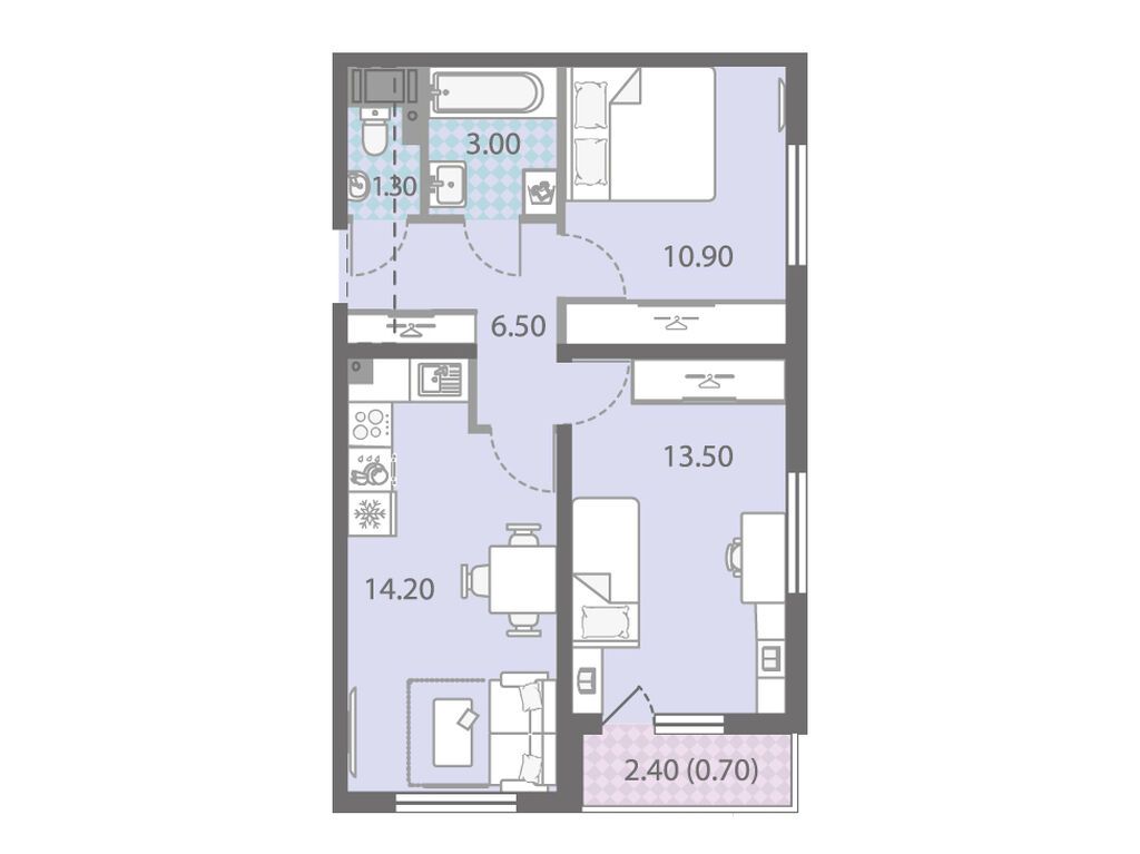2-комнатная квартира, 50.9 кв.м, ЖК «Ржевский парк»