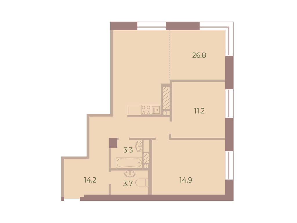 2-комнатная, 74.1 м2, ЖК NEVA HAUS 2-комнатная, 74.1 м2, ЖК NEVA HAUS