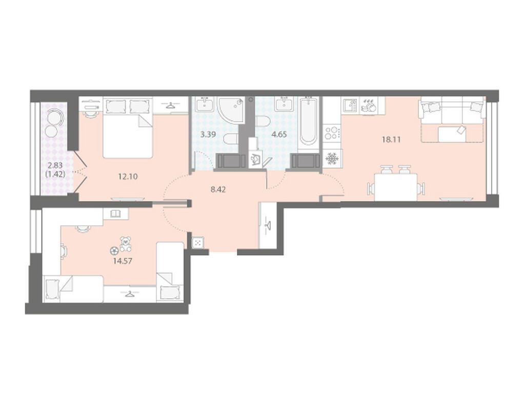 2-комнатная квартира, 62.66 кв.м, ЖК «Цивилизация на Неве» 2-комнатная квартира, 62.66 кв.м, ЖК «Цивилизация на Неве»