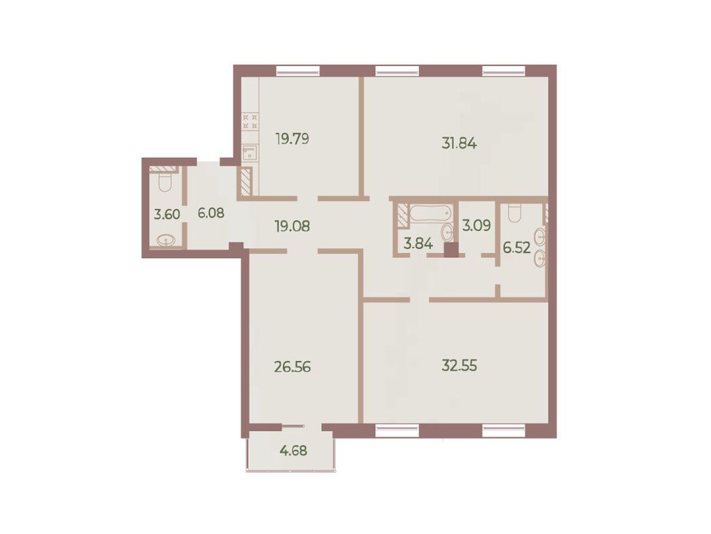 3-комнатная, 155.8 м2, ЖК NEVA HAUS