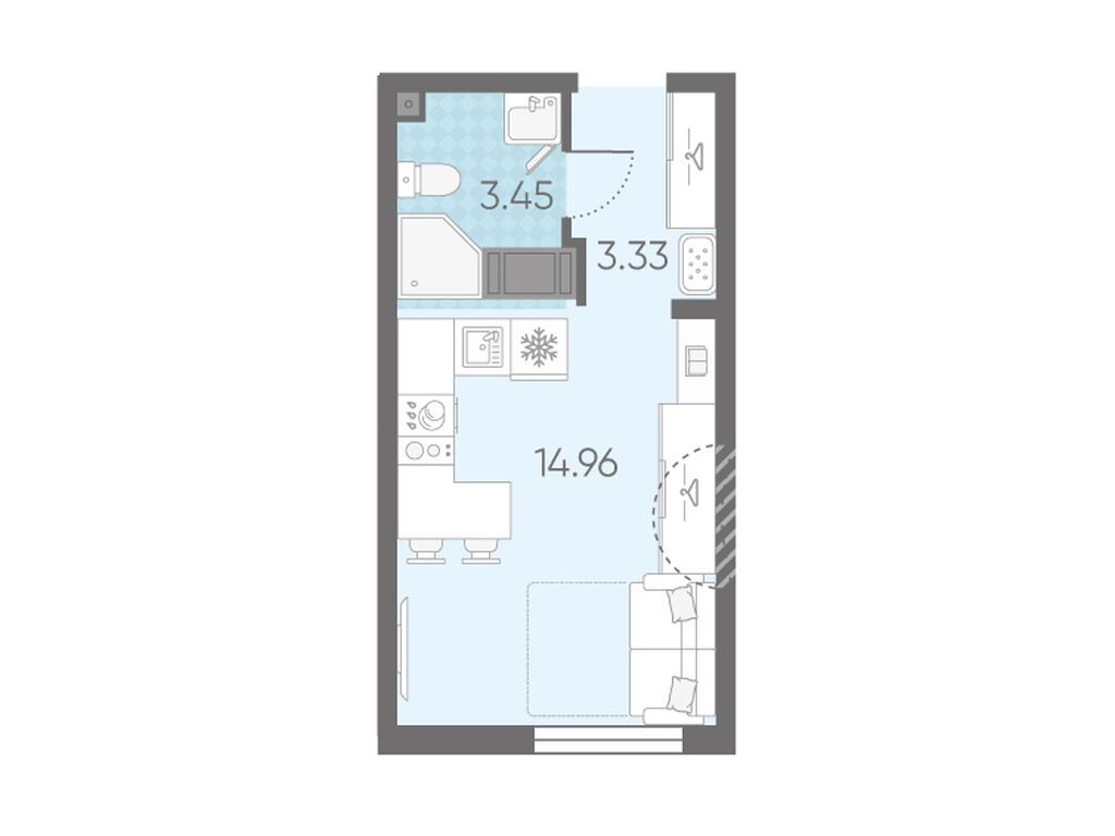 студия, 21.7 м², 8 этаж из 23, Морская миля