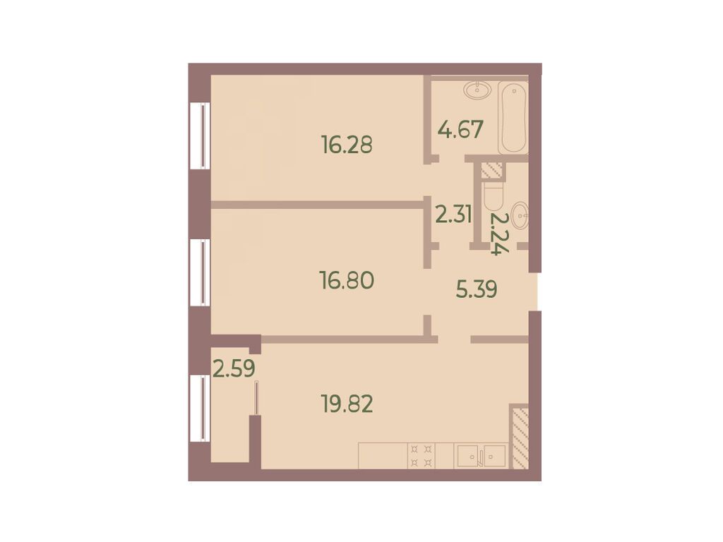 2-комнатная, 69.1 м2, ЖК NEVA HAUS 2-комнатная, 69.1 м2, ЖК NEVA HAUS