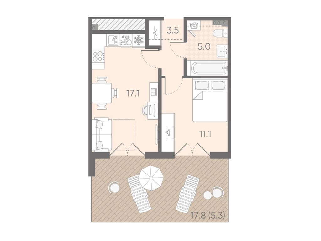 1-комнатная квартира, 42 кв.м, ЖК "Пулково Лейк"