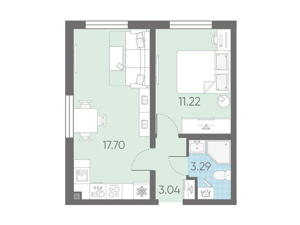 1-комнатная, 35.25 м2, Морская миля 1-комнатная, 35.25 м2, Морская миля
