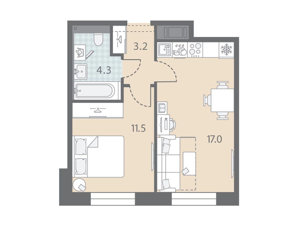 1-комнатная, 36 м2, ЖК «ЛСР. Большая Охта» 1-комнатная, 36 м2, ЖК «ЛСР. Большая Охта»