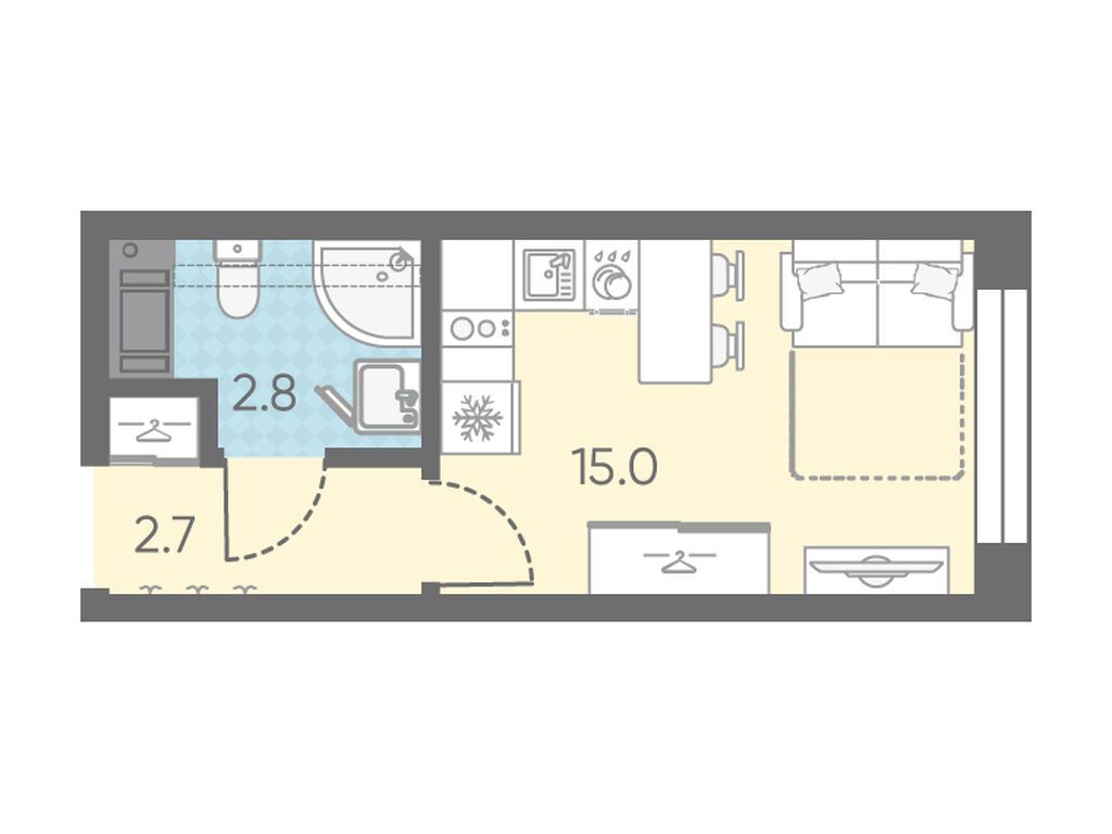 студия, 20.5 м2, Измайловский студия, 20.5 м2, Измайловский