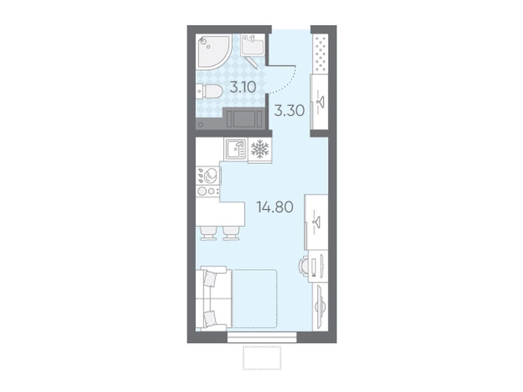 студия, 21.2 м², 12 этаж из 19, ЖК «Ручьи»