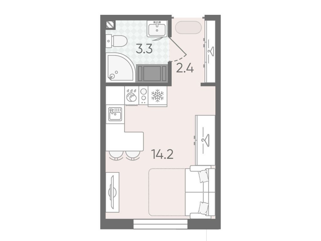 19.9 кв.м, ЖК "Пейзажный квартал" (Цветной город)