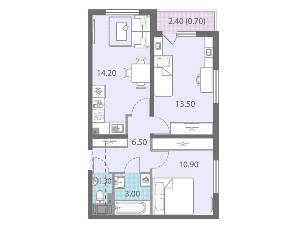2-комнатная, 51 м2, ЖК «Ржевский парк»