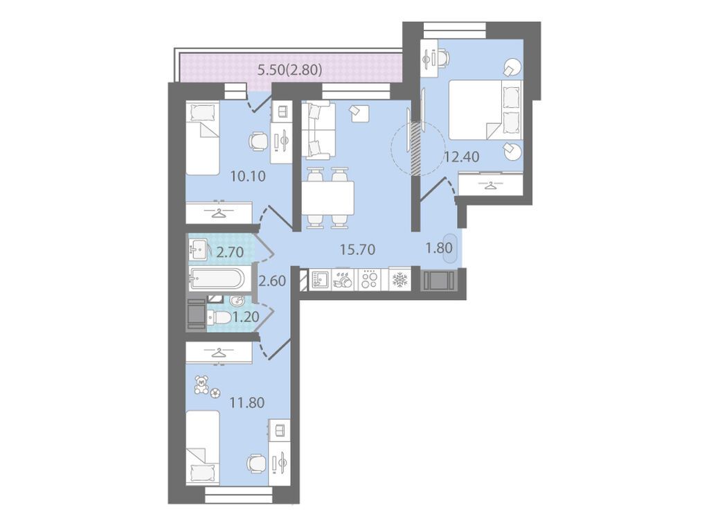 3-комнатная квартира, 61.5 кв.м, ЖК «Цветной город» 3-комнатная квартира, 61.5 кв.м, ЖК «Цветной город»