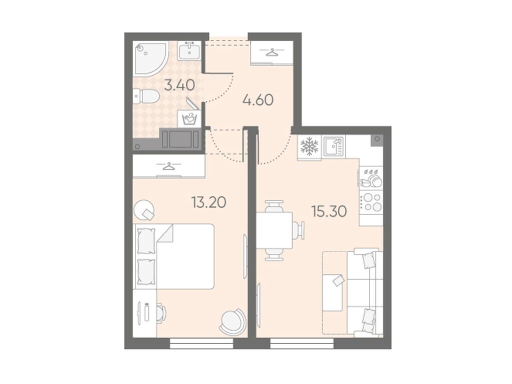 1-комнатная квартира, 36.5 кв.м, ЖК "Октябрьская набережная"