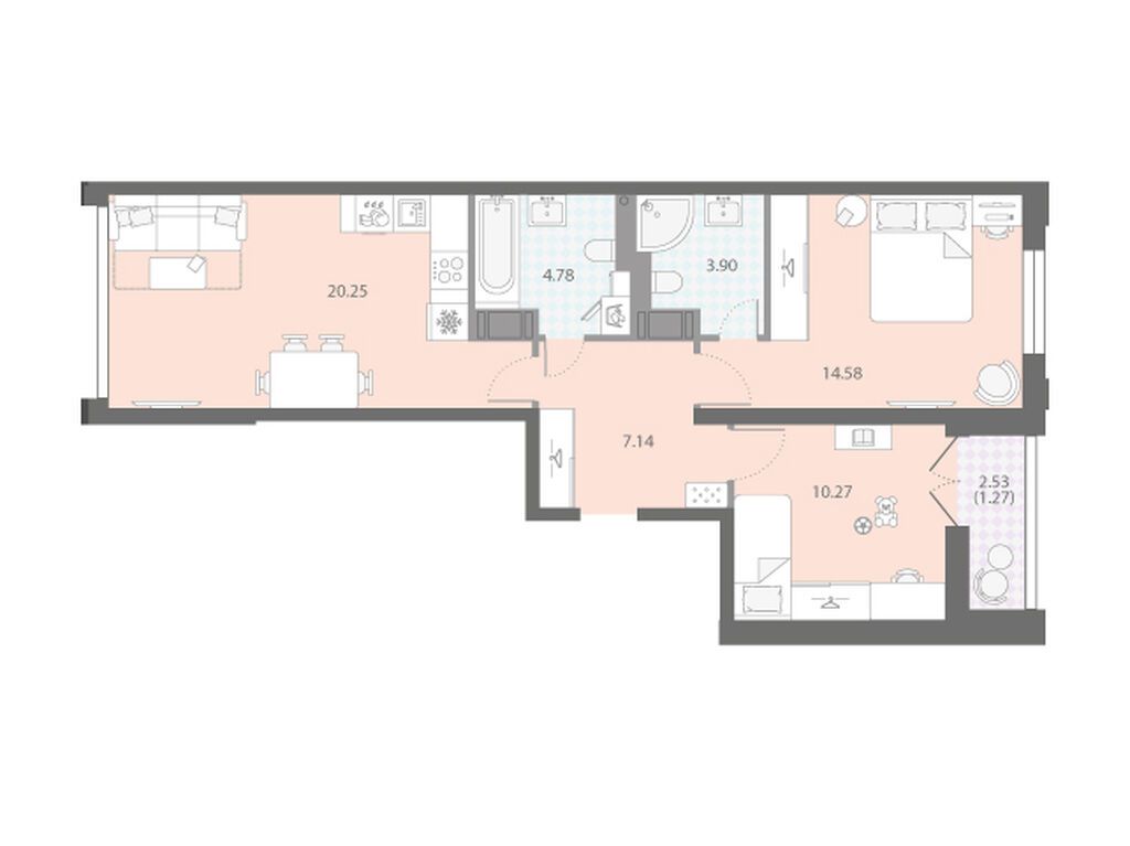2-комнатная квартира, 62.19 кв.м, ЖК «Цивилизация на Неве» 2-комнатная квартира, 62.19 кв.м, ЖК «Цивилизация на Неве»