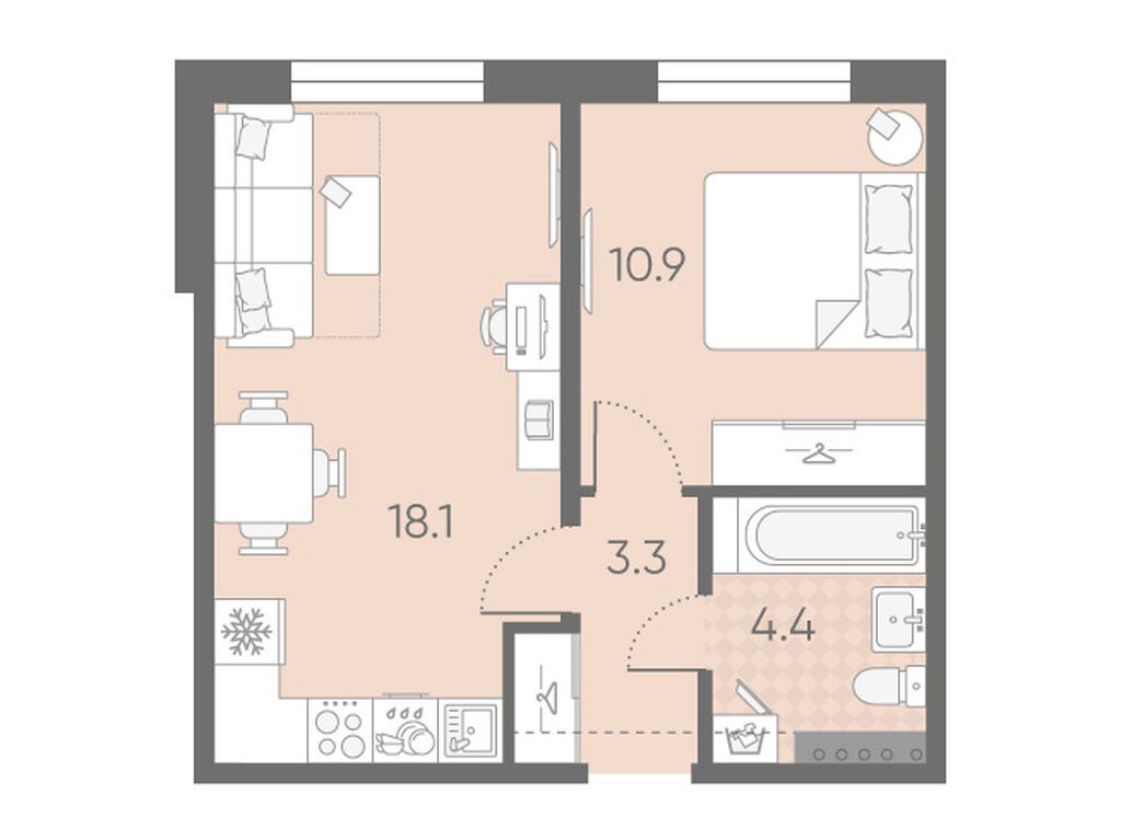 1-комнатная, 36.7 м2, ЖК «Пулково Лейк»
