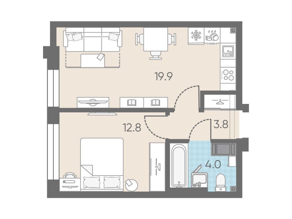 1-комнатная, 40.5 м2, Измайловский 1-комнатная, 40.5 м2, Измайловский