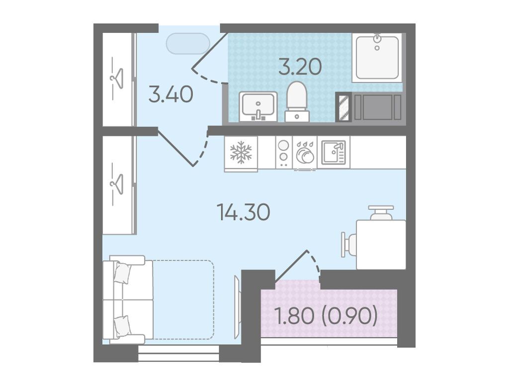 22 кв.м, ЖК "Цветной город"