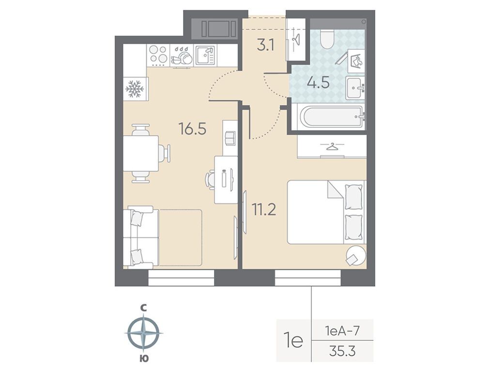 1-комнатная квартира, 35.3 кв.м, ЖК «ЛСР. Большая Охта» 1-комнатная квартира, 35.3 кв.м, ЖК «ЛСР. Большая Охта»