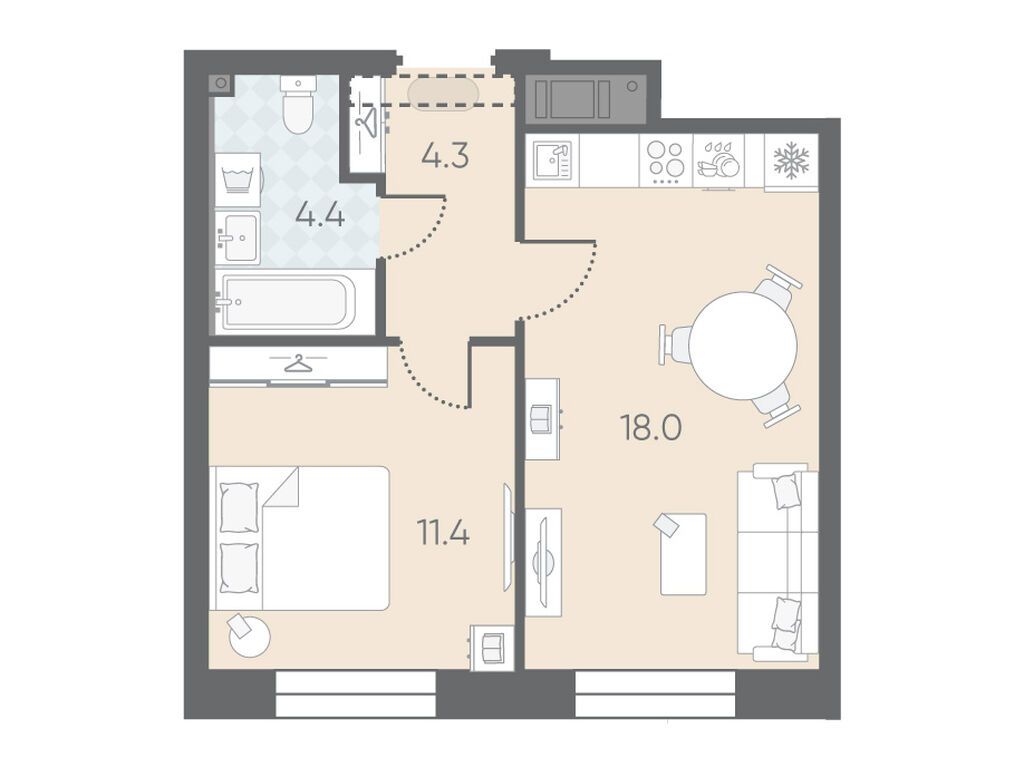 1-комнатная квартира, 39.4 кв.м, ЖК «ЛСР. Большая Охта» 1-комнатная квартира, 39.4 кв.м, ЖК «ЛСР. Большая Охта»