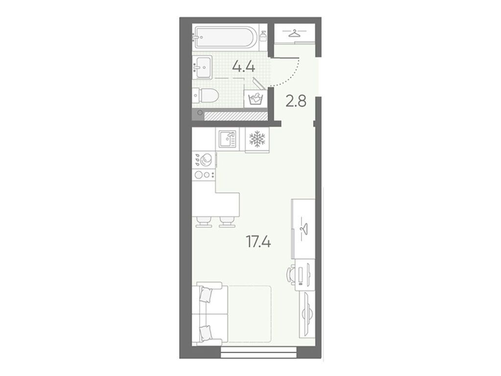 студия, 24.6 м2, ЖК «Пулково Лейк»