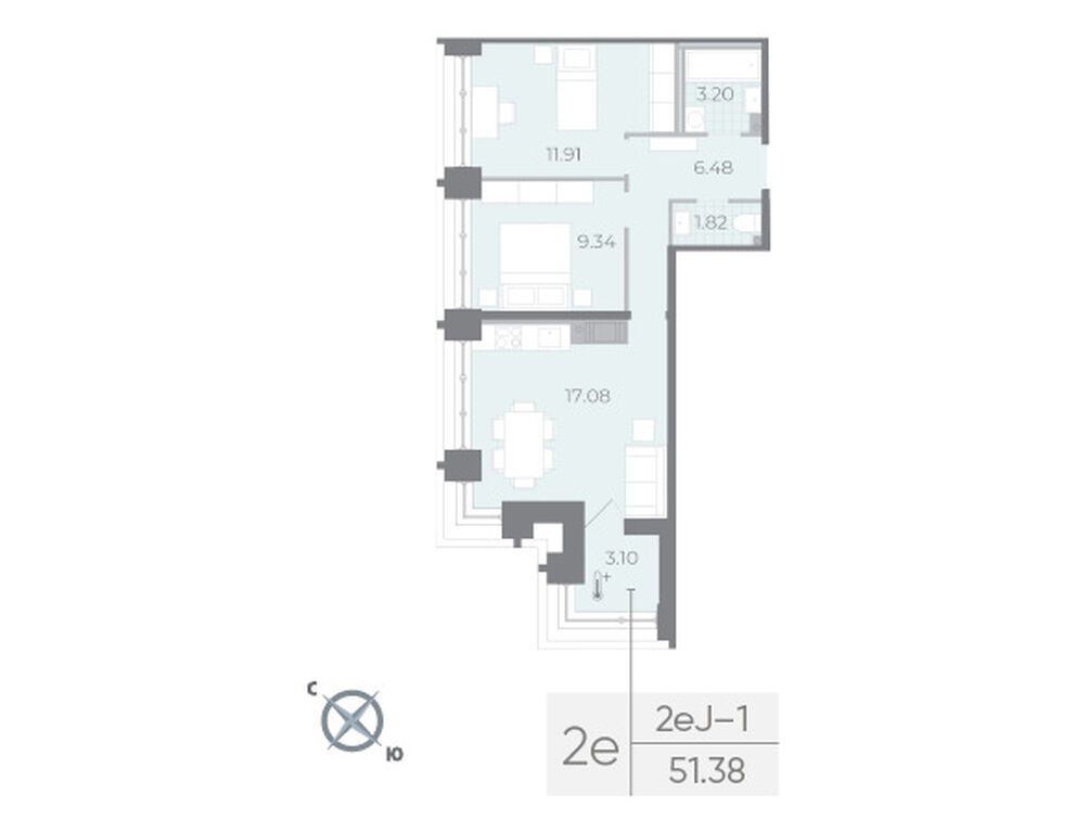 2-комнатная, 50.7 м2, ЖК «Морская набережная.СиВью» 2-комнатная, 50.7 м2, ЖК «Морская набережная.СиВью»