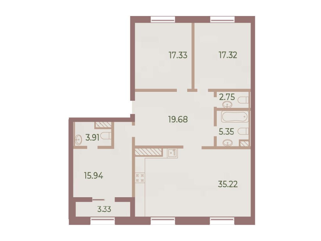 3-комнатная, 118.5 м2, ЖК «Нева Хаус»