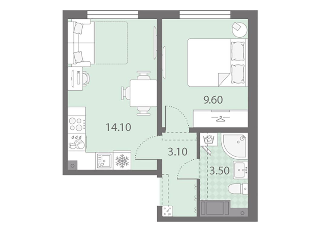 1-комнатная квартира, 30.3 кв.м, ЖК "Ручьи"