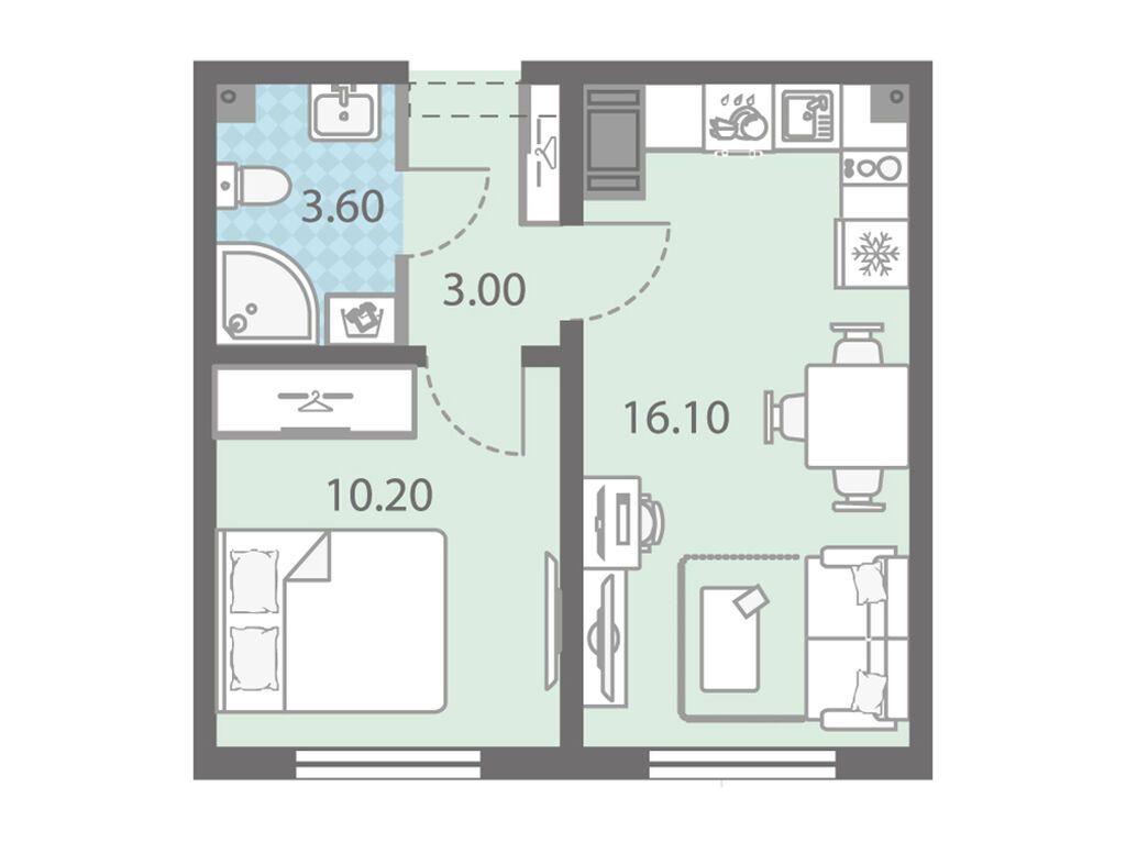 1-комнатная, 33 м2, ЖК «Ржевский парк»
