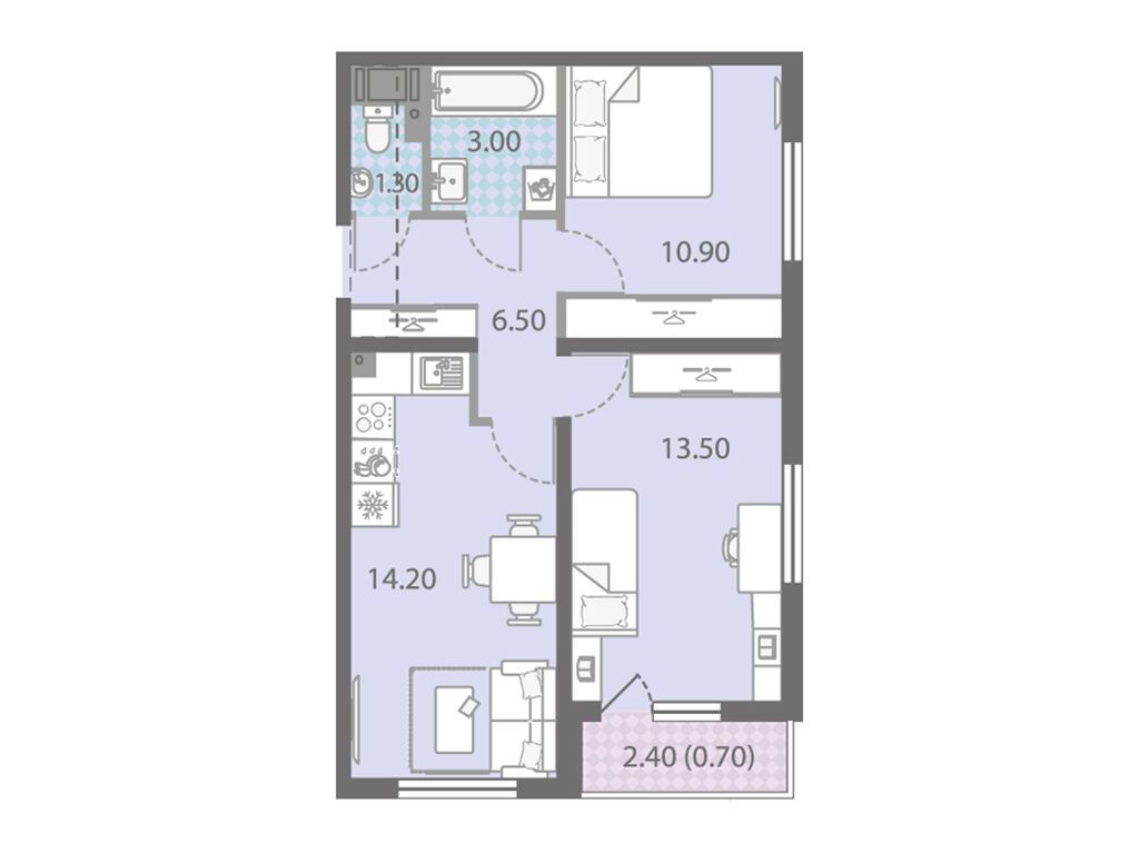 2-комнатная квартира, 50.8 кв.м, ЖК «Ржевский парк»