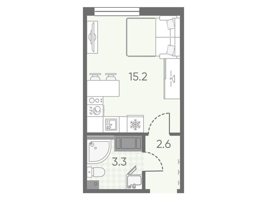 студия, 21.1 м2, ЖК «Октябрьская набережная»