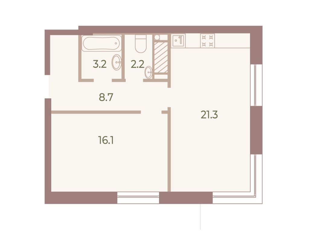 1-комнатная, 51.8 м2, ЖК «Нева Хаус»