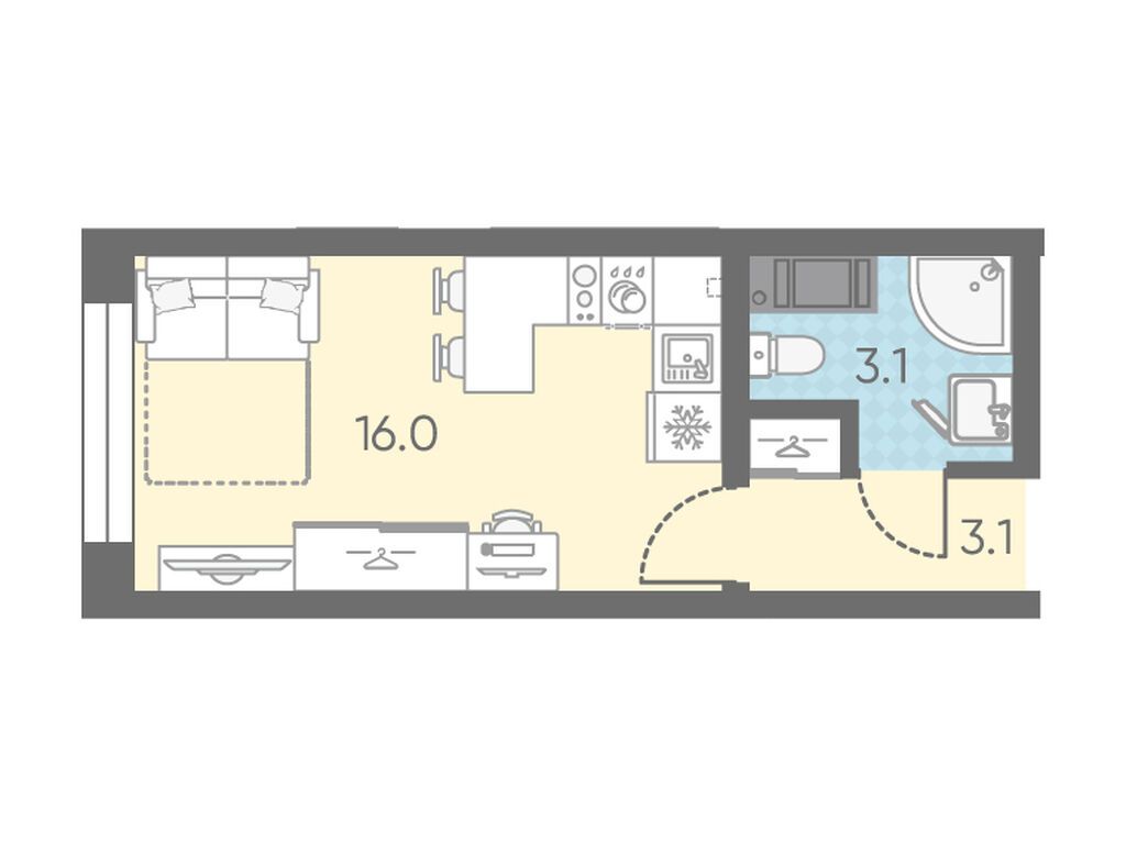 студия, 22.2 м2, Измайловский студия, 22.2 м2, Измайловский