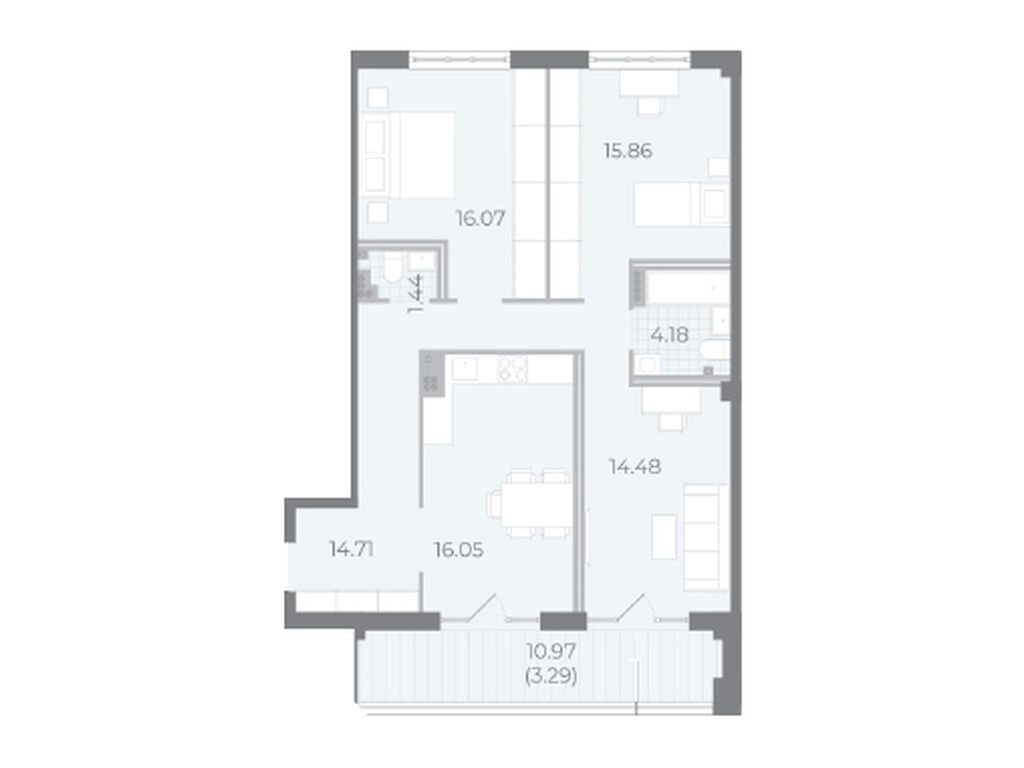 3-комнатная, 88.2 м2, ЖК «Нева Резиденс»
