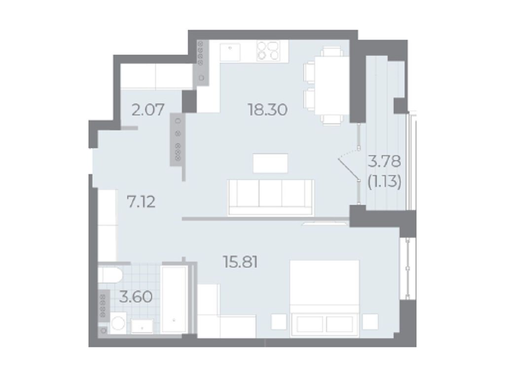1-комнатная, 48.9 м2, ЖК «Нева Резиденс»