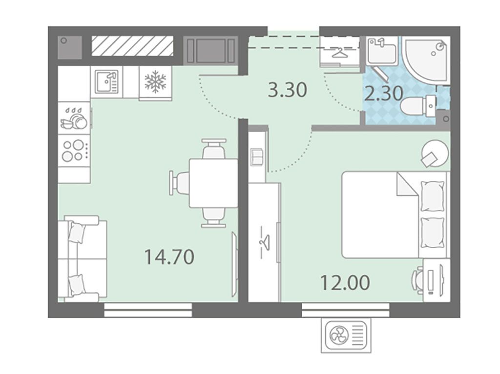 1-комнатная, 32.3 м2, ЖК «Ржевский парк»