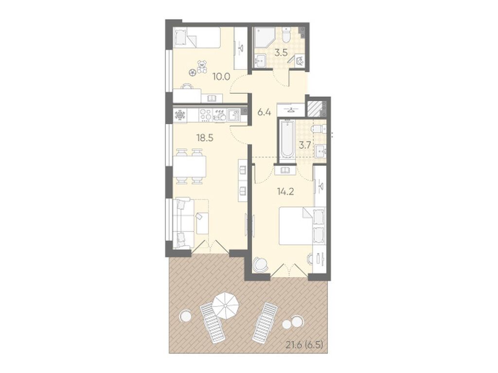 2-комнатная квартира, 62.8 кв.м, ЖК «Пулково Лейк»