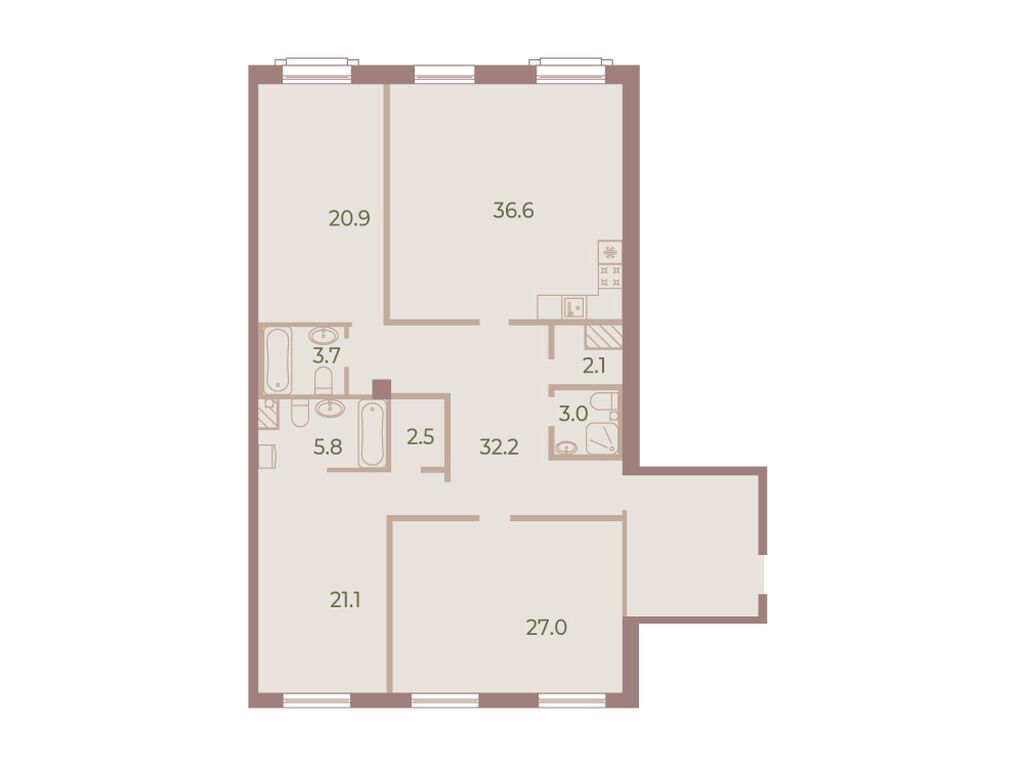 3-комнатная, 155.7 м2, ЖК «Нева Хаус»