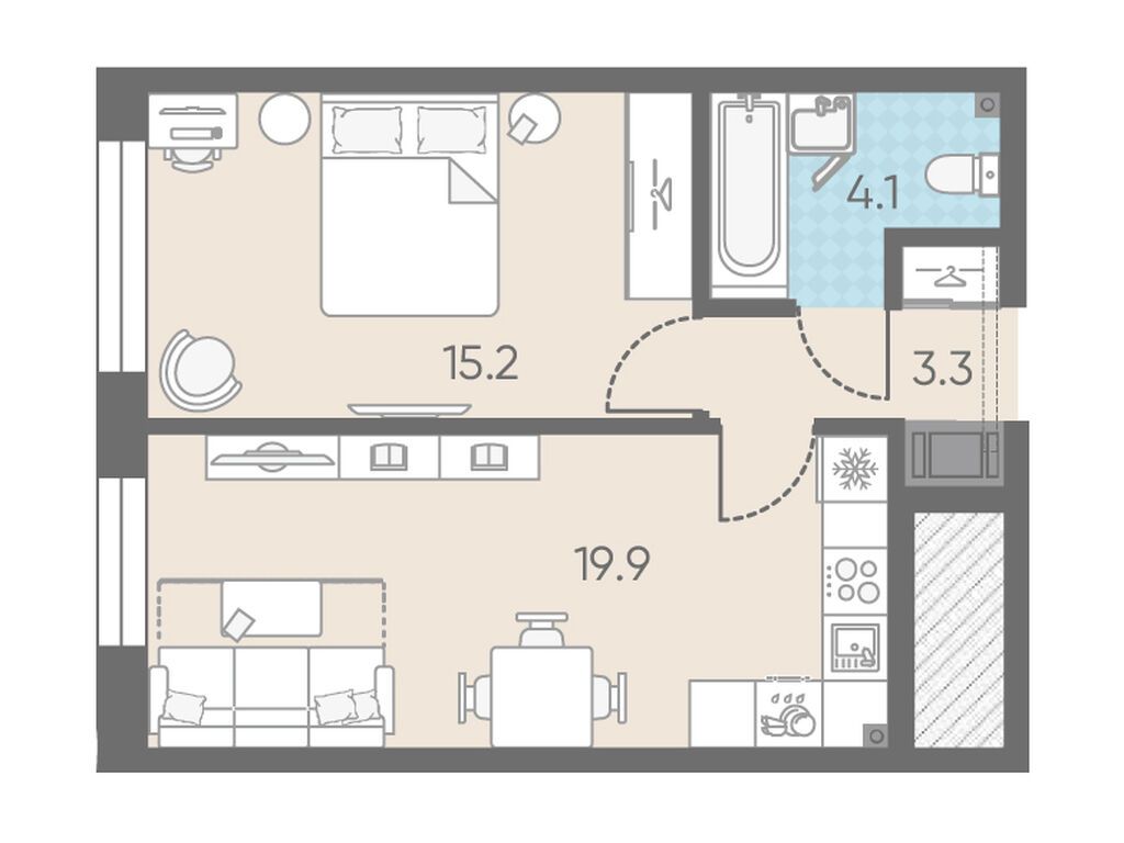 1-комнатная, 42.5 м2, Измайловский 1-комнатная, 42.5 м2, Измайловский