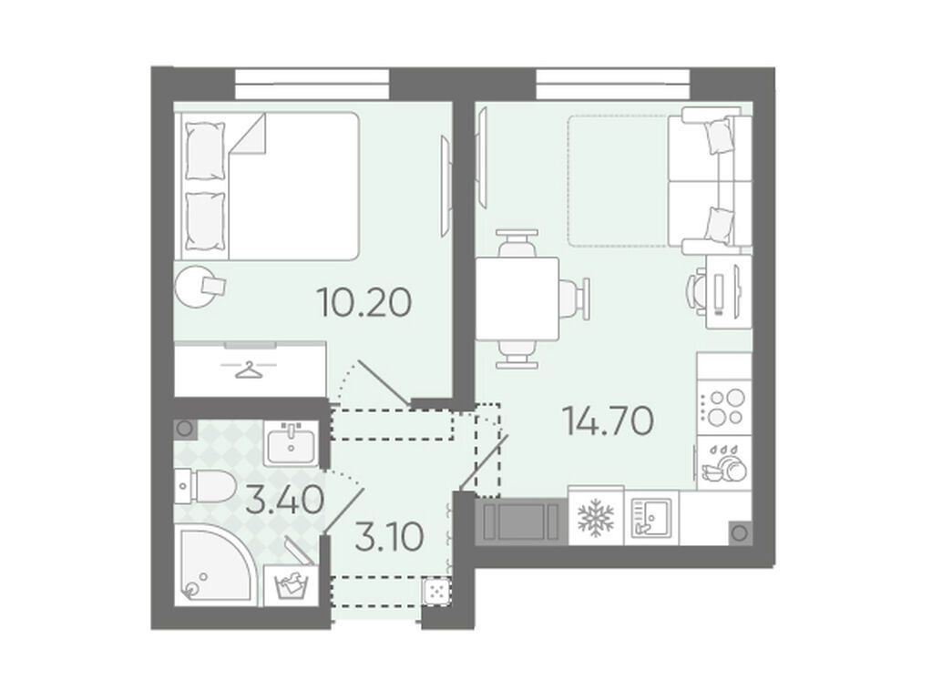 1-комнатная квартира, 31.4 кв.м, ЖК «Ручьи»
