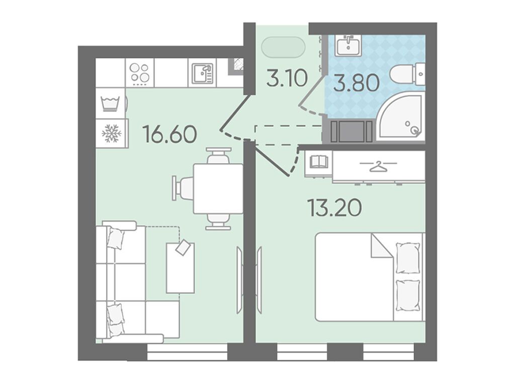 1-комнатная квартира, 36.5 кв.м, ЖК "Октябрьская набережная"