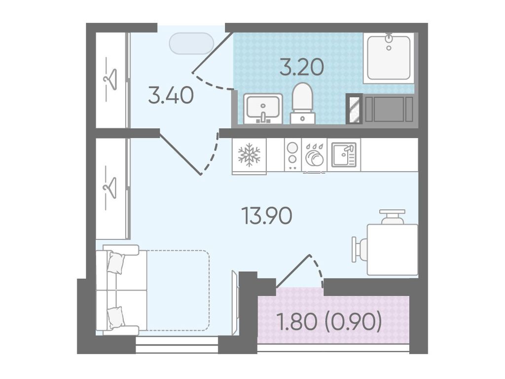 студия, 21.2 м2, ЖК «Цветной город»