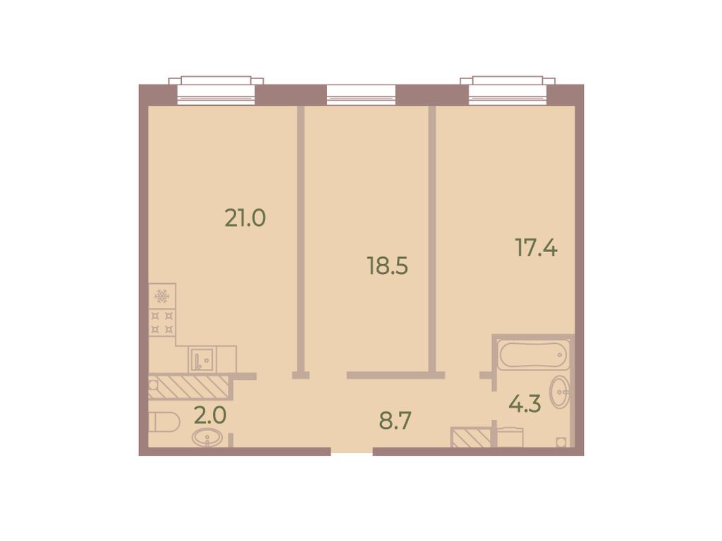 2-комнатная, 71.8 м2, ЖК «Нева Хаус»