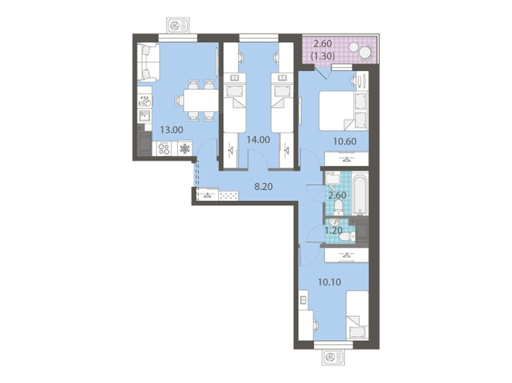 3-комнатная, 61 м², 13 этаж из 14, ЖК «Ржевский парк» 3-комнатная, 61 м², 13 этаж из 14, ЖК «Ржевский парк»