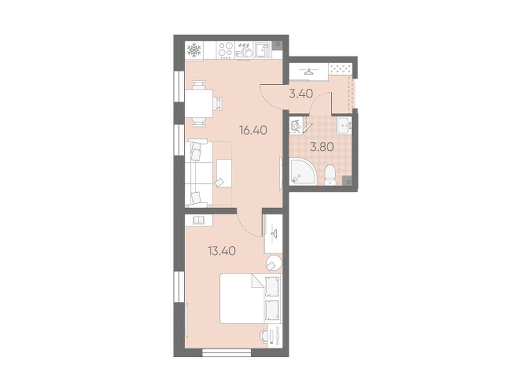 1-комнатная квартира, 37 кв.м, ЖК "Октябрьская набережная"