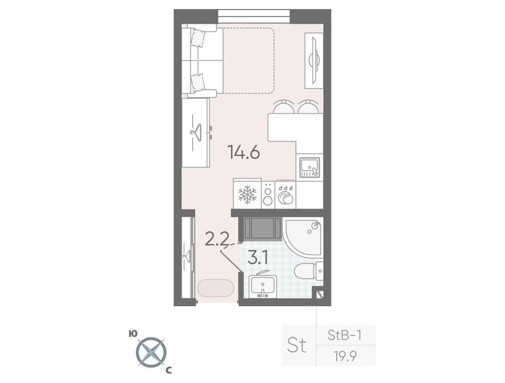 19.9 кв.м, ЖК "Пейзажный квартал" (Цветной город)